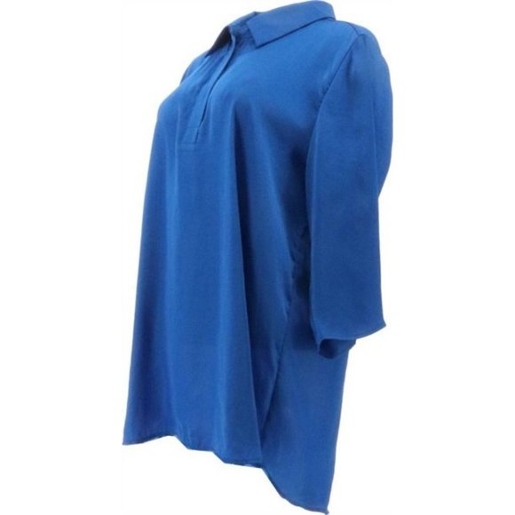 NWT ATTITUDES RENEE WASHED POLY SILK COLLARED SHIRT BLUE QUARTZ 4 - Picture 5 of 12